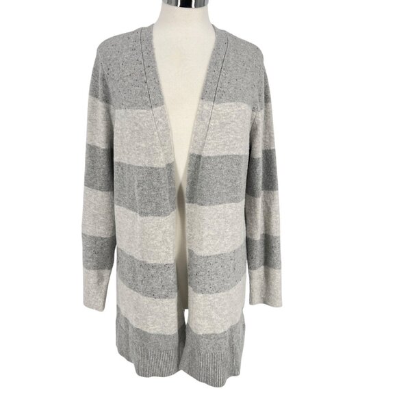 Verve Ami Striped Open Front Cardigan Gray Light Gray Size Large - Picture 1 of 13